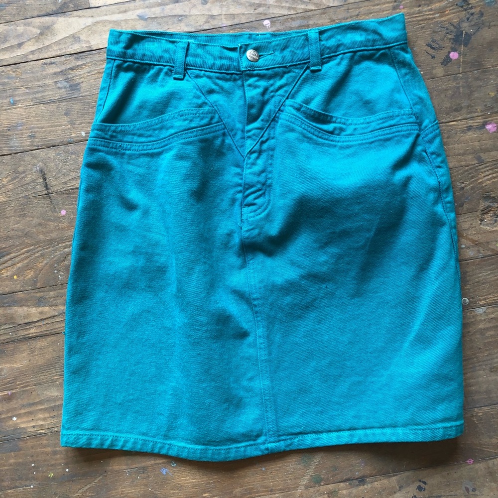 Vintage Teal Denim High Waisted Skirt Size 11